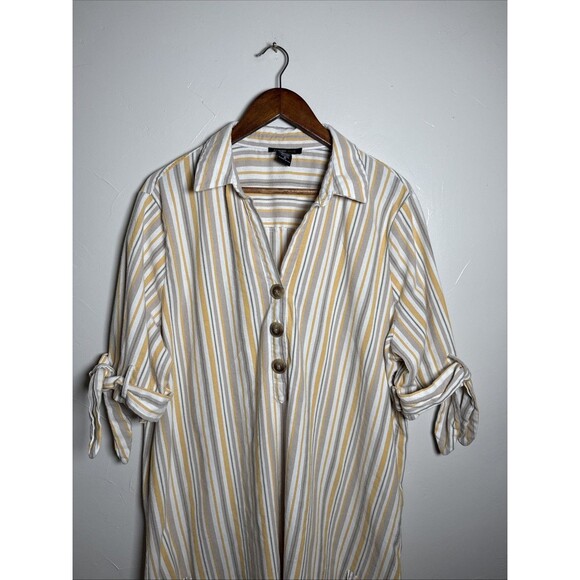 Robert Louis Linen Blend Shirt Dress Yellow Tan Stripes Women's Size 3X - Picture 2 of 11